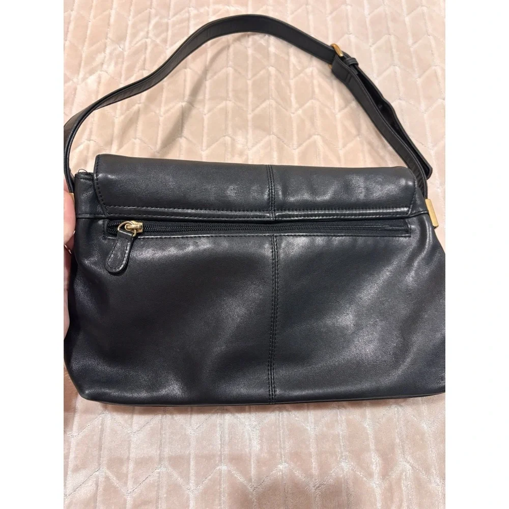 Vintage Liz Claiborne Villager Black Leather Shoulder Bag Office Siren Y2K Purse